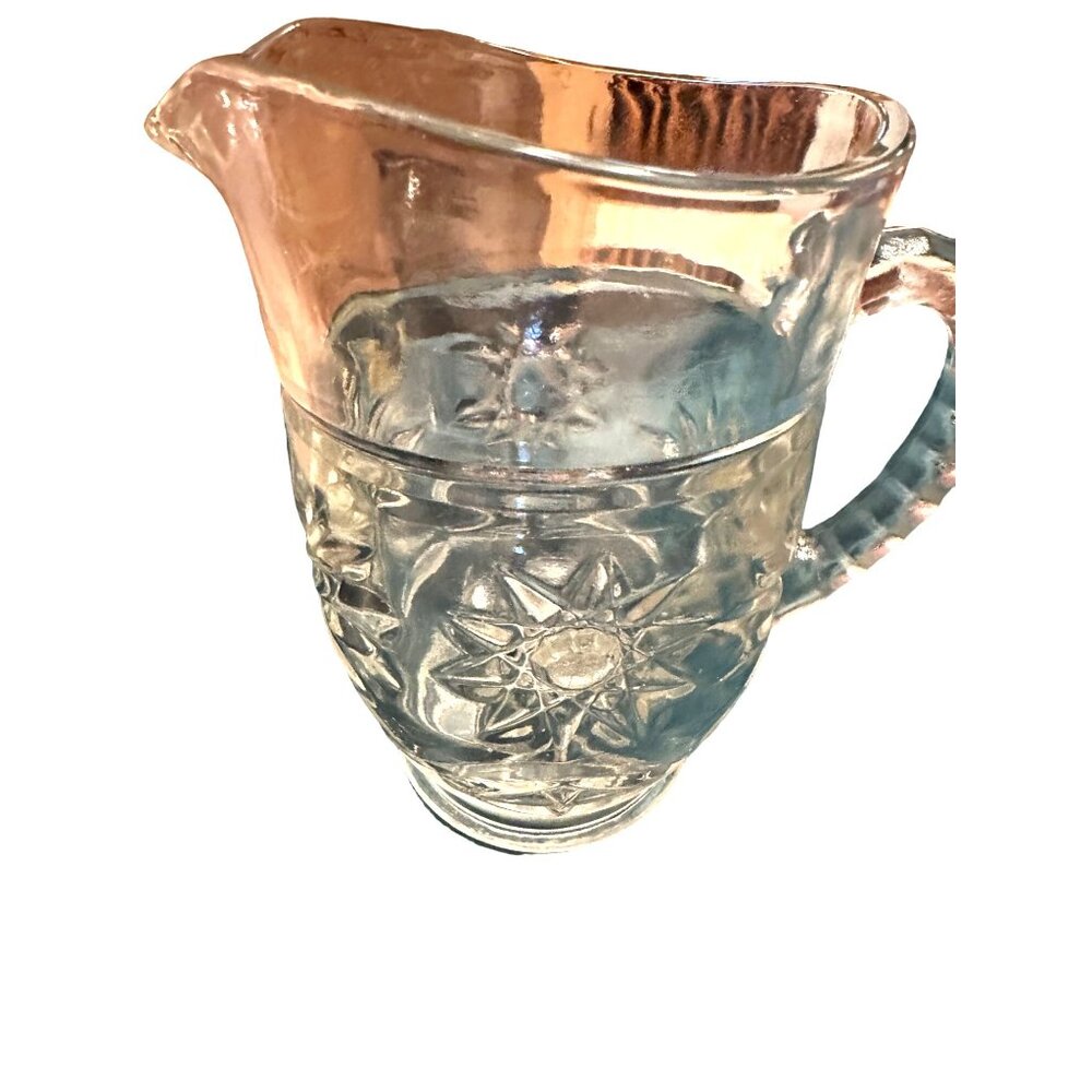 Vintage Anchor Hocking Pint Pitcher 5.25"H Clear Glass Star‎ of David - Picture 3 of 4
